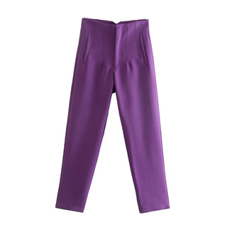 Women Straight High Waist Front Zipper Trousers - Diva Melody