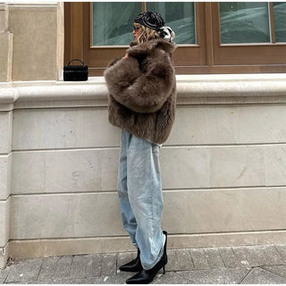 Women's Retro Faux Fur Coat with Buttons - Diva Melody