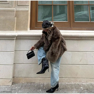 Women's Retro Faux Fur Coat with Buttons - Diva Melody