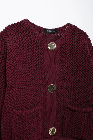 Women's Wine Red Cardigan - Diva Melody