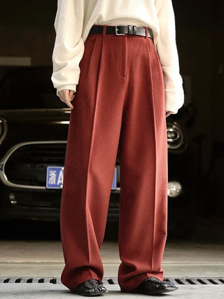 Woolen Wide Legs Straight Trousers Thick Warm Pants - Diva Melody