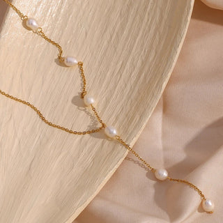 Y Shaped Natural Freshwater Pearl Chain Necklace Jewelry - Diva Melody