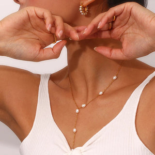 Y Shaped Natural Freshwater Pearl Chain Necklace Jewelry - Diva Melody