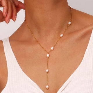 Y Shaped Natural Freshwater Pearl Chain Necklace Jewelry - Diva Melody