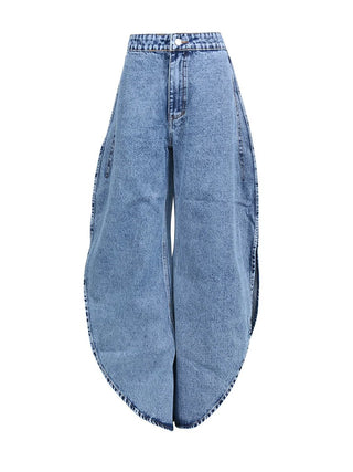 Y2K Inspired Denim Peplum Top and Wide Leg Jeans Set - Diva Melody