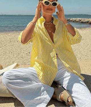 Yellow Stripe Blouse and Pant Set - Diva Melody