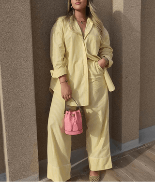 Yellow Stripe Blouse and Pant Set - Diva Melody