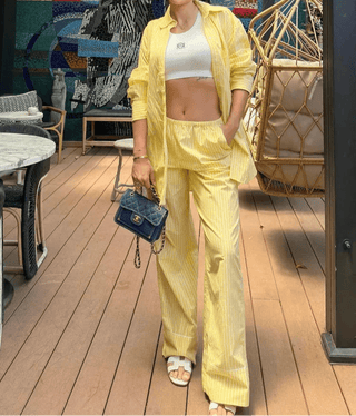Yellow Stripe Blouse and Pant Set - Diva Melody