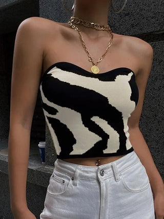 Zebra Slim Cropped Sleeveless Tank Top - Diva Melody