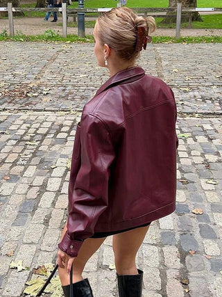 Zipper PU Leather Jacket Retro Pocket Short Motorcycle Bomber - Diva Melody